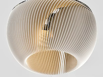 Modern Artistic Spherical Chandelier with Striped Textured Shade and Warm Glow Lighting 3d model
