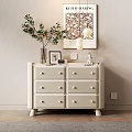 Simple Modern Cream Colored Decorative Cabinet With Drawers Green Plant Photo Frame And Pendant Light