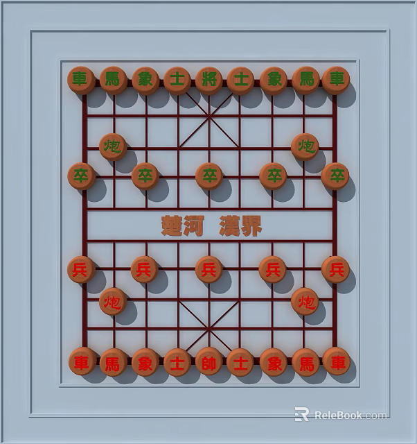 Traditional Chinese Chess Board Game Entertainment Featuring Pieces and Chu River Han Border 3d model 