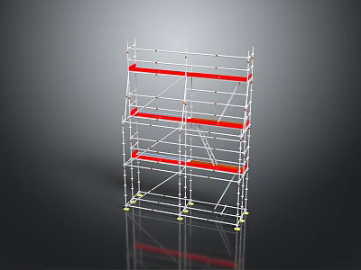 Sturdy Metal Scaffolding Frame with Red Horizontal Bars for Construction Work 3d model