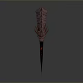 Mythical Character Wielding Creature Inspired Red Spear With Black Biological Scaled Texture