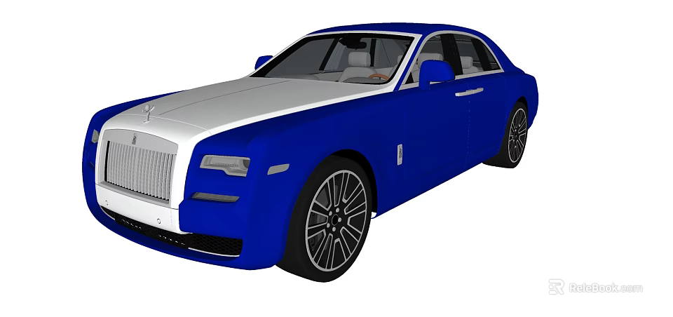 Luxury Blue And White Car With Classic Grille And Stylish Wheels Design 3d model 