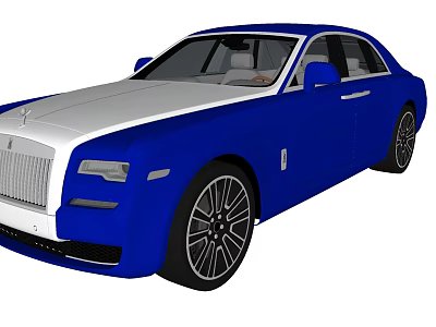 Luxury Blue And White Car With Classic Grille And Stylish Wheels Design 3d model