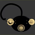 Vintage Rotary Dial Telephone With Gold Accents Black Body And Retro Design For Digital Collection