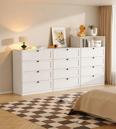 White Bedroom Dresser With Multiple Drawers Table Lamp Photo Frame And Decorative Items 3d model