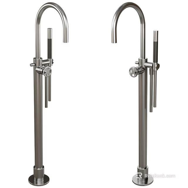 Modern Stainless Steel Tall Faucet With Double Handles And Sleek Design 3d model 