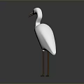White Heron With Long Beak And Slender Legs On Gray Background Minimalist Design 3d model