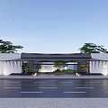 Traditional Chinese Entrance Gate With Dark Roof White Walls And Surrounding Trees