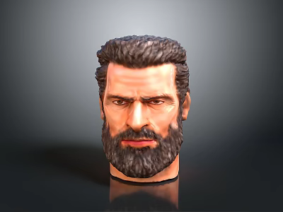 Realistic Man Head Model With Beard Short Hair And Grey Background 3d model