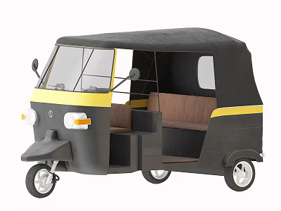 Black And Yellow Tricycle With Canopy Brown Seats And Windshield 3d model