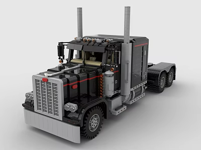 Black Functional Heavy Duty Truck Featuring Exhaust Pipes Front Grille And Cab 3d model