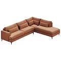 Brown And Light Gray Sectional Sofa Set With Multiple Cushions And Black Slim Legs 3d model