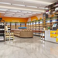 Modern Supermarket Grocery Store With Shelves Displaying Various Products And Cash Registers