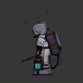 Futuristic White And Orange Spacesuit Character With Backpack Antenna And Handheld Tools