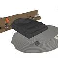 Modern Black Double Bed With Wooden Headboard Bedside Tables And Round Light Textured Rug