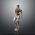 Shirtless Male In Light Shorts Riding Skateboard On Reflective Gray Floor