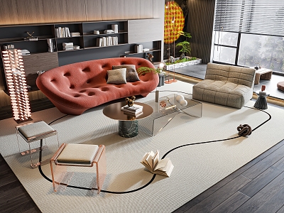 Modern Sofa Coffee Table Combination Multi-person Sofa Leisure Sofa Floor Lamp Jewelry Ornaments 3d model