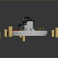 Tactical Gun Display On Circular Platform With Bullets Red Object And Yellow Pillars 3d model