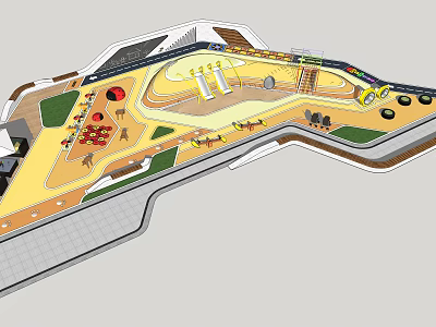 Vibrant Kids Playground Design Featuring Yellow Track Red Play Equipment And Green Lawn Areas 3d model