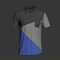 Men's Short Sleeve Polo Shirt With Gray Blue Color Block Design And Chest Pocket