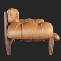 Brown Leather Single Seater Sofa With Tufted Design And Wooden Legs