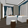 SPA Sauna Interior Design With Comfortable Treatment Beds Elegant Curtains And Relaxing Atmosphere