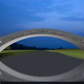Illuminated Arch Landscape Bridge At Night With Water Reflection And Greenery 3d model