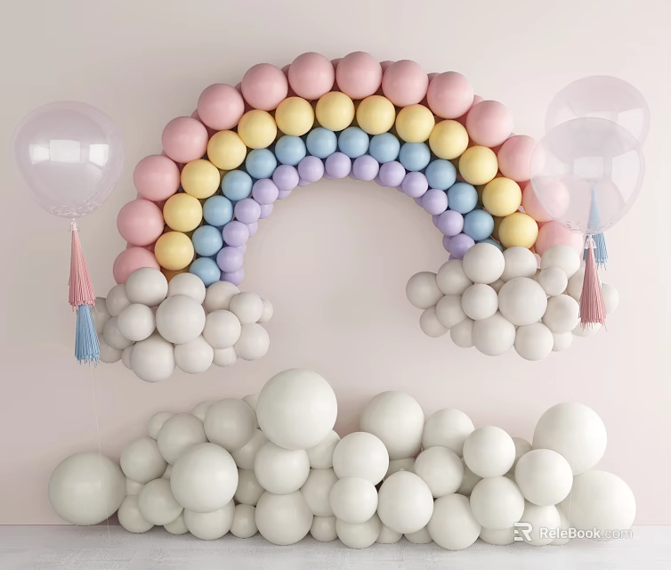 Pastel Colored Rainbow Balloon Arch With White Balloon Decorations for Home Celebrations 3d model 