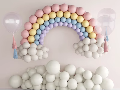 Pastel Colored Rainbow Balloon Arch With White Balloon Decorations for Home Celebrations 3d model