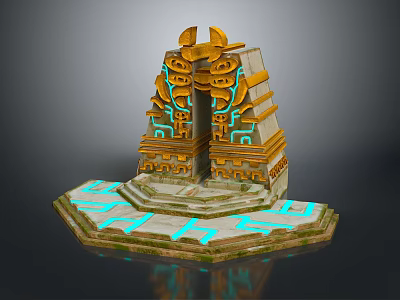 Ancient Temple Entrance Structure With Golden Decorations And Blue Glowing Hexagonal Base 3d model