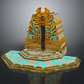 Ancient Temple Entrance Structure With Golden Decorations And Blue Glowing Hexagonal Base