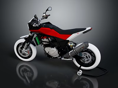 Modern Red Black And White Motorcycle Design With Single Seat Exhaust And White Wheels 3d model