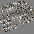 Modern Office Table And Chair Sets With Wheels Arranged Neatly In Multiple Rows 3d model