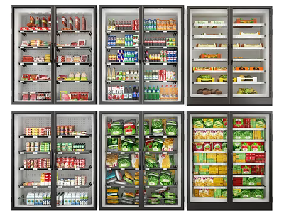 Refrigerators and Freezers Fully Stocked with Various Food Items Beverages Vegetables and Dairy Products 3d model