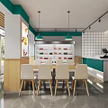 Modern Restaurant Interior With Green White Decor Open Layout Dining Tables And Chairs
