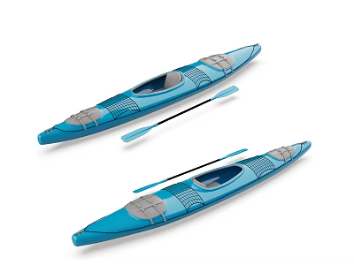 Two Blue Recreational Kayaks With Gray Accents And Paddles For Outdoor Use 3d model