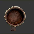 Handmade Brown Ceramic Mug With Square Handle Shell Decorations And Flower Pattern