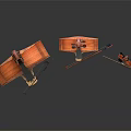 Wooden String Instruments Display with Contrabass Viola and Violin in Various Sizes 3d model
