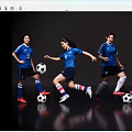 Women Soccer Players In Blue Uniforms Kicking And Controlling Soccer Balls