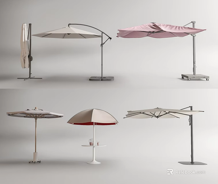 Outdoor Sunshade Umbrellas Various Styles With Modern Design And Different Colors 3d model 