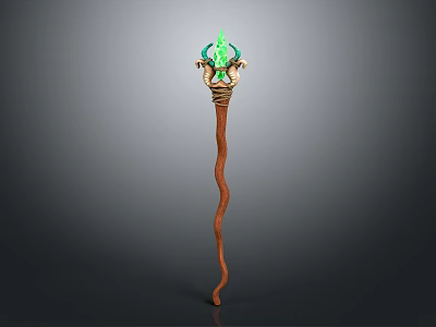 Unique Curved Wooden Chandelier With Green Gemstone And Ornate Decorative Top 3d model