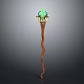Unique Curved Wooden Chandelier With Green Gemstone And Ornate Decorative Top