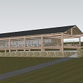 Modern Wooden House with Open Structure Terrace Surrounded by Greenery and Trees on Slope