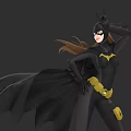 Game Movie Character Batgirl In Black Costume With Yellow Bat Symbol Black Cape And Mask