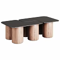 Stylish Modern Coffee Table With Black Tabletop And Wooden Cylindrical Legs