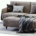 Modern Neutral Tone Sofa Set With Pillows Ottoman And Cozy Blanket