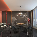 Modern Hotel Mahjong Room With Sofa Seating Mahjong Table And Chinese Wall Decor
