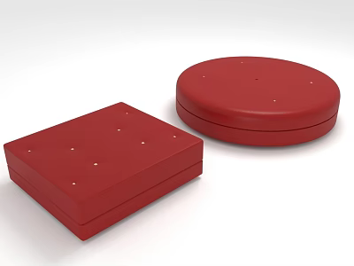 Red Square And Round Tufted Ottoman Stools With Soft Padded Surface 3d model