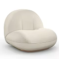 Beige Leisure Chair With Round Plush Design And Soft Cushion Wooden Base