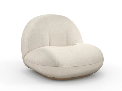 Beige Leisure Chair With Round Plush Design And Soft Cushion Wooden Base 3d model